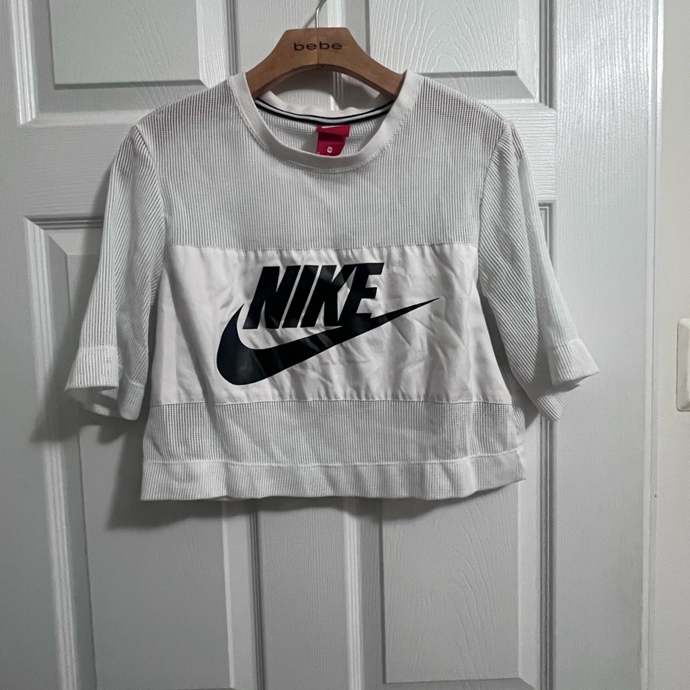 Nike swoosh crop top white mesh size medium